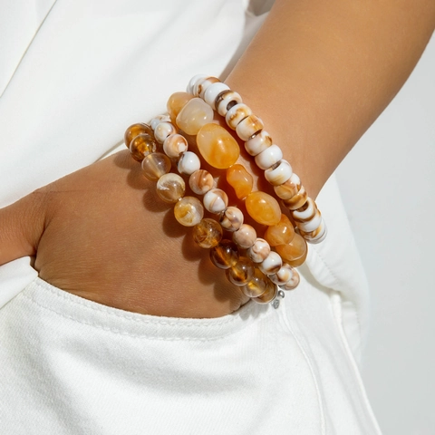 Bohemian Multi Layer Stackable Beaded Bracelets Vintage Acrylic Resin Faux Amber Agate Ethnic Jewelry For Men Women