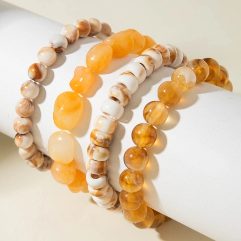 Bohemian Multi Layer Stackable Beaded Bracelets Vintage Acrylic Resin Faux Amber Agate Ethnic Jewelry For Men Women
