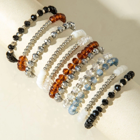 Faceted Glass Crystal Beaded Bracelets For Women Bohemian Stacking Elastic Cord Bracelet Colorful Charm Jewelry Accessory