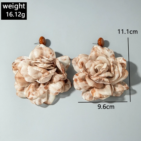 Vintage Camellia Flower Earrings Large Fabric Leopard Print Stud Earrings Exaggerated Floral Ear Jewelry For Women Party Fashion Accessories