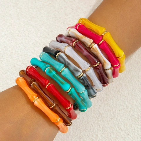 Bamboo Joint Bracelet Acrylic Beaded Elastic Wristband Colorful Minimalist Bohemian Style Unisex Hand Jewelry