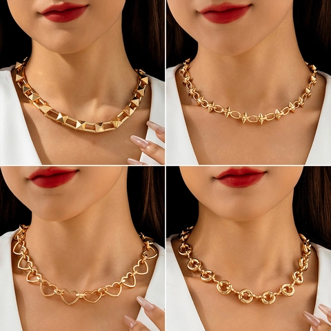 Punk Klobige Kette Halskette Vergoldete Legierung Übertriebene Hip Hop Statement Choker Schmuck Für Damen