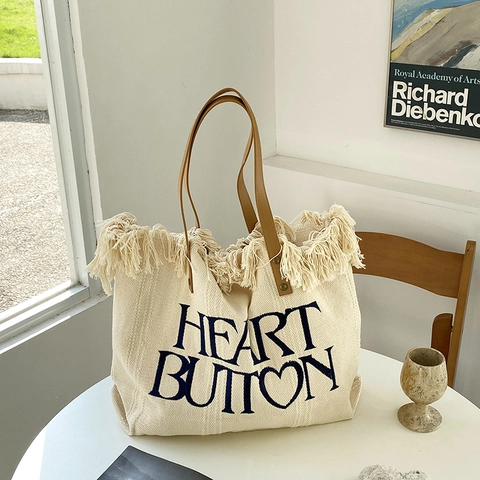 Große Kapazität Canvas Tote Bag Mit Fransen Buchstaben Print PU Leder Griffen Lässige Schultertasche Für Damen