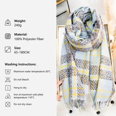Women Fashion Plaid Scarf Soft Warm Imitation Cashmere Tassel Shawl Retro Thick Cross Grid Wrap For Autumn Winter Accessories
