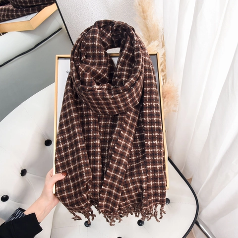 Sciarpa Vintage a Quadri in Imitazione Cashmere Per Donna Inverno Caldo Morbido Scialle Con Frange Classico Accessorio di Moda