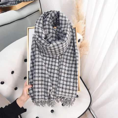 Sciarpa Vintage a Quadri in Imitazione Cashmere Per Donna Inverno Caldo Morbido Scialle Con Frange Classico Accessorio di Moda
