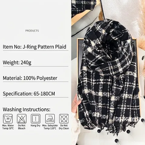 Sciarpa A Quadri Invernale Finto Cashmere Poliestere Caldo Morbido Scialle Con Frange Per Donna Stile Coreano Autunno