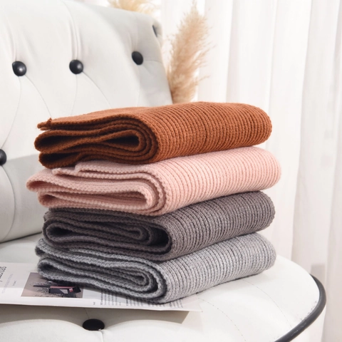 Winter Warm Solid Color Ribbed Knitted Scarf For Men Women Soft Acrylic Blend Thick Neck Warmer Simple Preppy Style Scarf