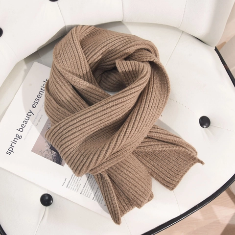 Winter Warm Solid Color Ribbed Knitted Scarf For Men Women Soft Acrylic Blend Thick Neck Warmer Simple Preppy Style Scarf