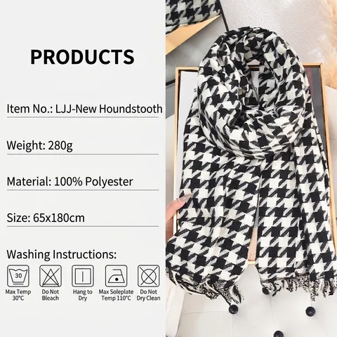 Hahnentrittmuster Schal Imitat Kaschmir Langer Schal Warm Herbst Winter Fransen Accessoires Für Damen