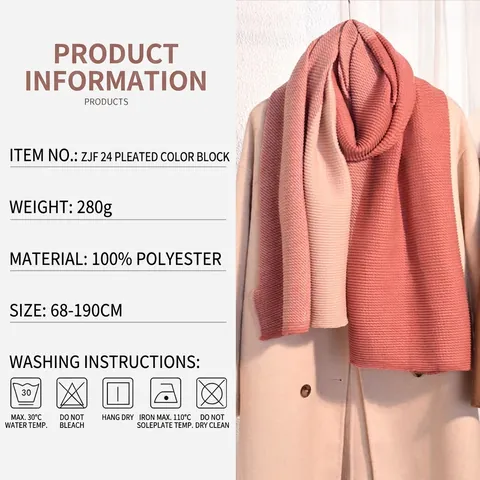 Écharpe Imitation Cachemire Color Block Plissée Hiver Châle Chaud Pour Femmes Polyvalent Tricoté Franges
