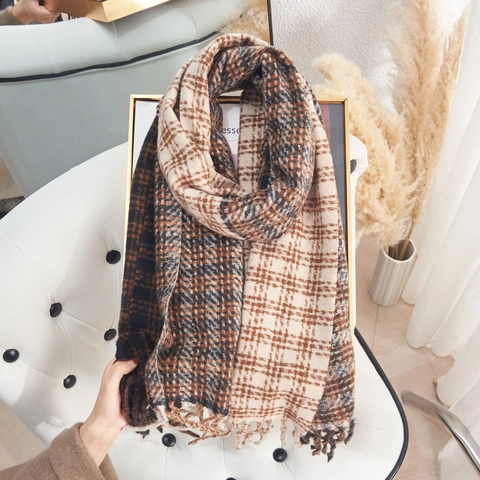 Plaid Scarf Imitation Cashmere Polyester Tassel Fringe Double Sided Warm Soft Thick Winter Neck Wrap For Women Men