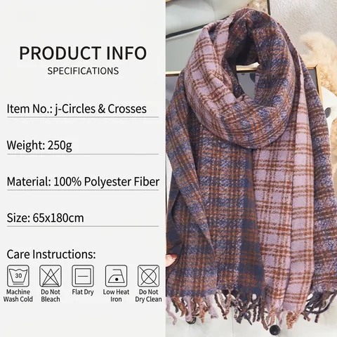 Plaid Scarf Imitation Cashmere Polyester Tassel Fringe Double Sided Warm Soft Thick Winter Neck Wrap For Women Men