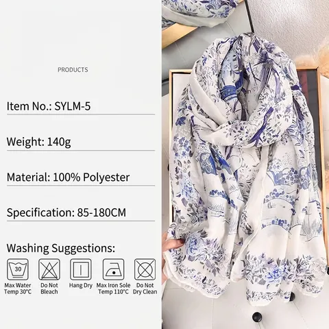 Floraler Vogeldruck Schal Wickeltuch Eleganter Leichter Polyester Schal Pastoraler Stil Für Frauen Urlaubsgeschenk