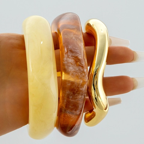 Irregular Chunky Bangles Alloy And Acrylic Resin Marble Amber Geometric Punk Jewelry For Women