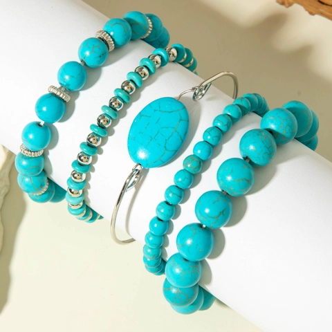 Braccialetti Di Perline In Lega Di Turchese In Stile Etnico Retrò Boho E Bracciale Rigido In Metallo Per Donna