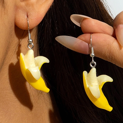 Geschälte Banane Frucht Ohrhänger Harz Realistisches Essen Kreativer Schmuck Für Frauen Spaß Sommer Accessoire