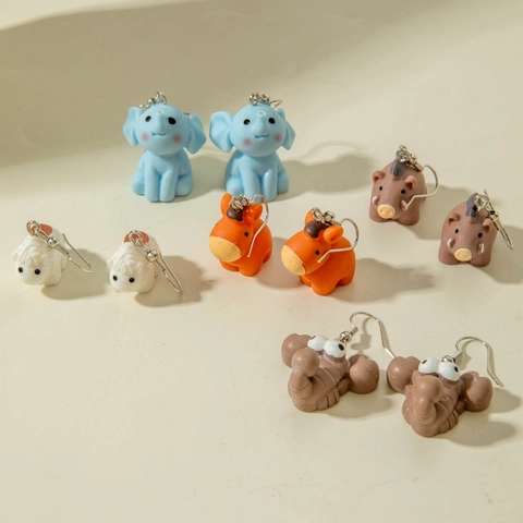 Cartoon 3D Animal Resin Drop Earrings For Women Cute Pink Snail Blue Elephant Orange Pony Boar Sheep Earrings Creative Jewelry Gift