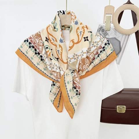 Polyester Satiny Square Scarf Retro Paisley Floral Print Elegant Head Scarf Neck Wrap For Women