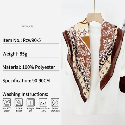 Polyester Satiny Square Scarf Retro Paisley Floral Print Elegant Head Scarf Neck Wrap For Women