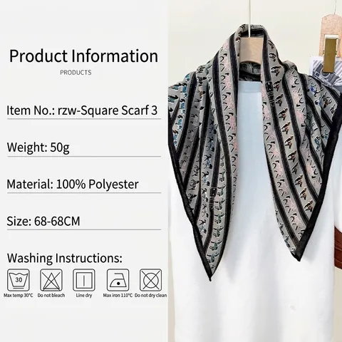 Elegant Square Scarf Horse Print Striped Satin Satin Like Fashion Hair Wrap Equestrian Style For Women