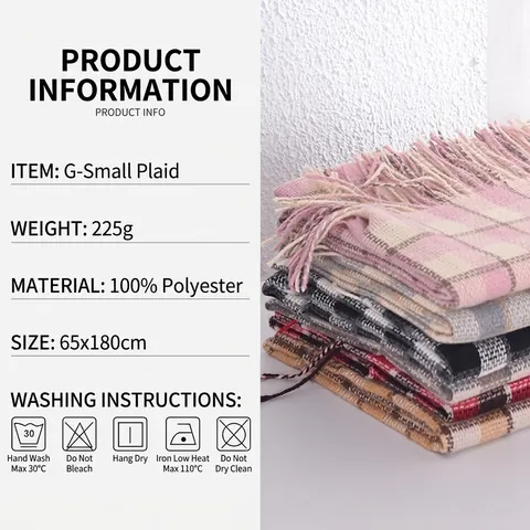 Women Plaid Imitation Cashmere Scarf Winter Warm Large Shawl With Tassels Soft Knit Lattice Wrap For Everyday Daily Use