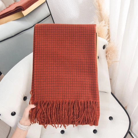 Écharpe À Carreaux Châle Imitation Cachemire Franges Épais Chaud Hiver Automne Mode Pour Femmes