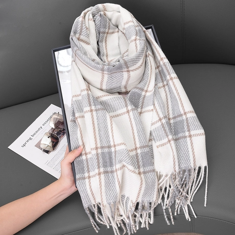 Bufanda de Cuadros de Imitación de Cachemira Suave para Mujer Chal de Invierno Cálido Con Borlas Accesorio de Moda Clásico