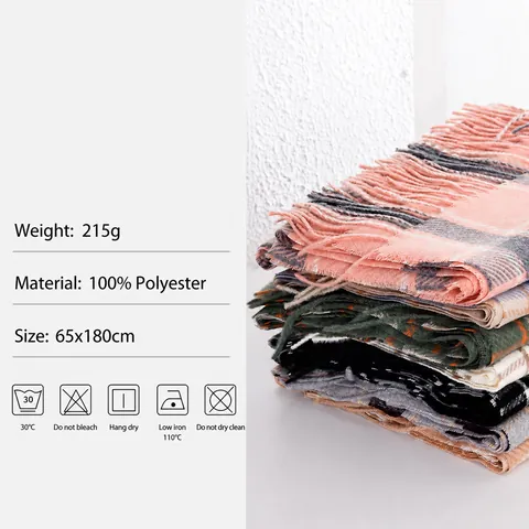 Bufanda de Cuadros de Imitación de Cachemira Suave para Mujer Chal de Invierno Cálido Con Borlas Accesorio de Moda Clásico