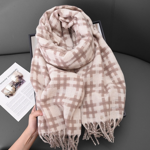 Donna Sciarpa a Quadri Inverno Caldo Imitazione Cashmere Lungo Scialle con Nappe Morbido Antivento Moda Avvolgente
