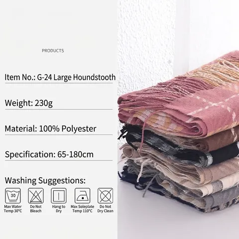 Koreanischer Stil Hahnentritt Karo Schal Für Damen Winter Warm Kaschmir-Imitat Schultertuch Mit Quasten Weich Halswärmer