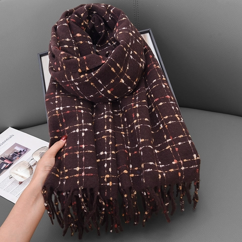 Plaid Imitation Cashmere Scarf With Tassels Thick Warm Winter Shawl Wrap For Men And Women Fashion Neck Warmer