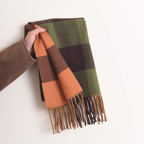 Sciarpa A Quadri Con Frange Per Donna Calda Spessa Imitazione Cashmere Scialle Invernale Doppia Faccia Vintage Morbido Scaldacollo