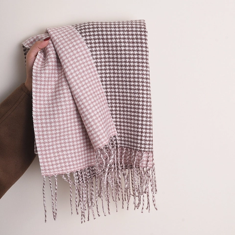 Houndstooth Sjaal Imitatie Kasjmier Polyester Winter Warm Sjaal Met Franjes Heren Dames Retro Elegant Dubbelzijdig Wrap