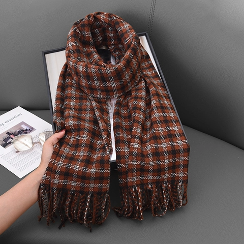 Winter Karierter Schal Kaschmirimitat Warm Dick Lang Mit Quasten Retro Vintage Stil Für Herren Damen