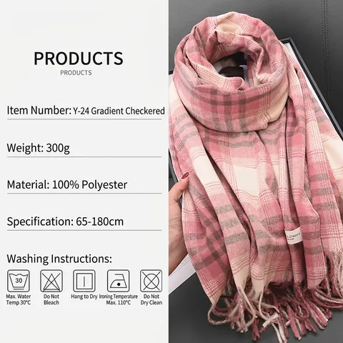 Sciarpa Scialle A Quadri Da Donna Imitazione Cashmere Spessa Calda Inverno Retro Blocchi Di Colore Frange Elegante