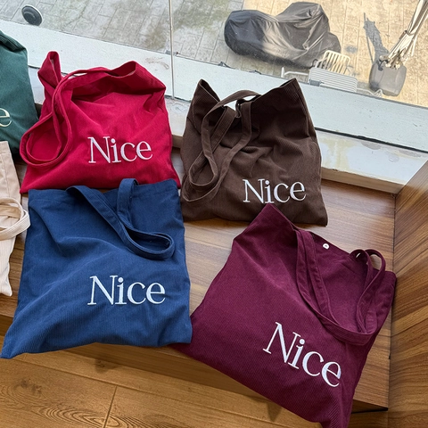 Vintage Damen Cord Umhängetasche Große Kapazität Bestickte Buchstaben Tragetasche Minimalistisch Lässige Einkaufen Handtasche