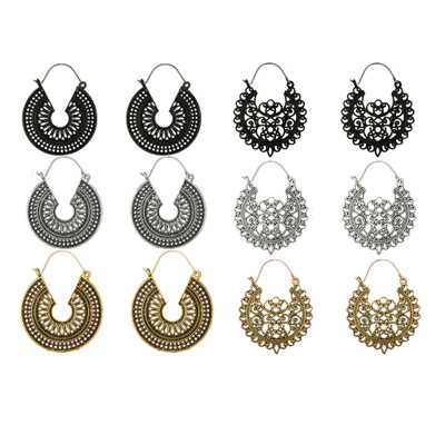 Bohemian Ethnic Hollow Out Round Disk Earrings Retro Alloy Jewelry For Women With Iron Earring Post