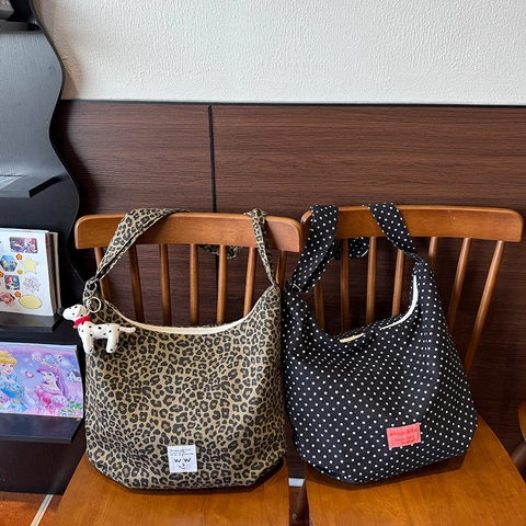 Sac Bandoulière En Toile Pour Femmes Sac Hobo Grande Capacité Imprimé Léopard Pois Sac À Main Voyage Décontracté