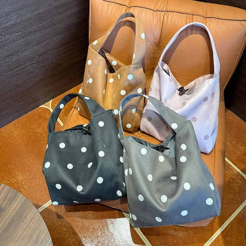Damen Suede Polka Dot Tote Bag Große Kapazität Schultertasche Hobo Tasche Mit Knebelverschluss Retro Casual Büro