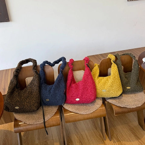 Damen Plüsch Tragetasche Kunstpelz Leopard Kariert Gestreift Schultertasche Mit Gezogenem Griff Urban Minimalistisch