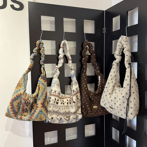 Plüsch Hobo Tasche Für Damen Lammwolle Kunstfell Ethnisch Geometrisch Großes Fassungsvermögen Winter Herbst Schultertasche Weich