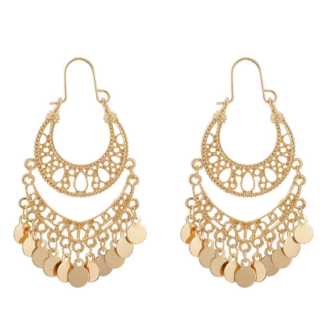 Boho Ethnische Legierung Ohrringe Und Halskette Hohl Geometrisch Mond Quaste Retro Schmuck Für Frauen