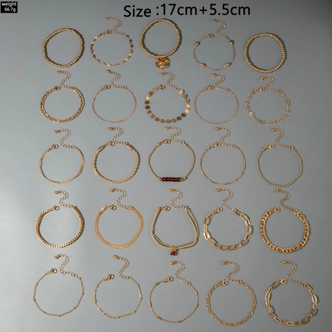 Bohemian Multi Layer Bracelets Women Gold Tone Iron Alloy Beaded Snake Chain Coin Pendant Retro Jewelry