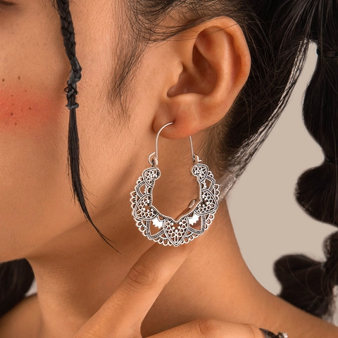 Boucles Oreilles Pendantes Fleur Bohême Rétro Pour Femmes Alliage Ethnique Mandala Géométrique Bijoux Tige En Fer