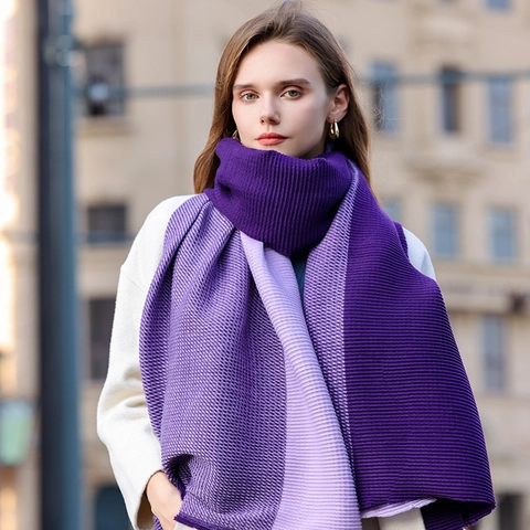 Women Winter Warm Pleated Scarf Color Block Polyester Long Shawl With Tassels Elegant Soft Imitation Cashmere Scarf For Daily Outdoor