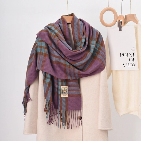 Sciarpa A Quadri In Finta Cashmere Con Nappe Scialle Invernale Caldo Morbido Lungo Per Donna