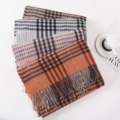Plaid Scarf Imitation Cashmere Long Soft Warm Tassel Checkered Winter Wrap For Men Women Classic Retro