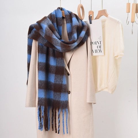 Winter Plaid Scarf Thick Warm Faux Cashmere Checkered Long Shawl With Tassels Soft Oversized Wrap For Women