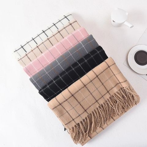 Classic Plaid Scarf For Women Autumn And Winter Warm Cashmere Like Polyester Wrap With Tassels Soft Fashion Accessory